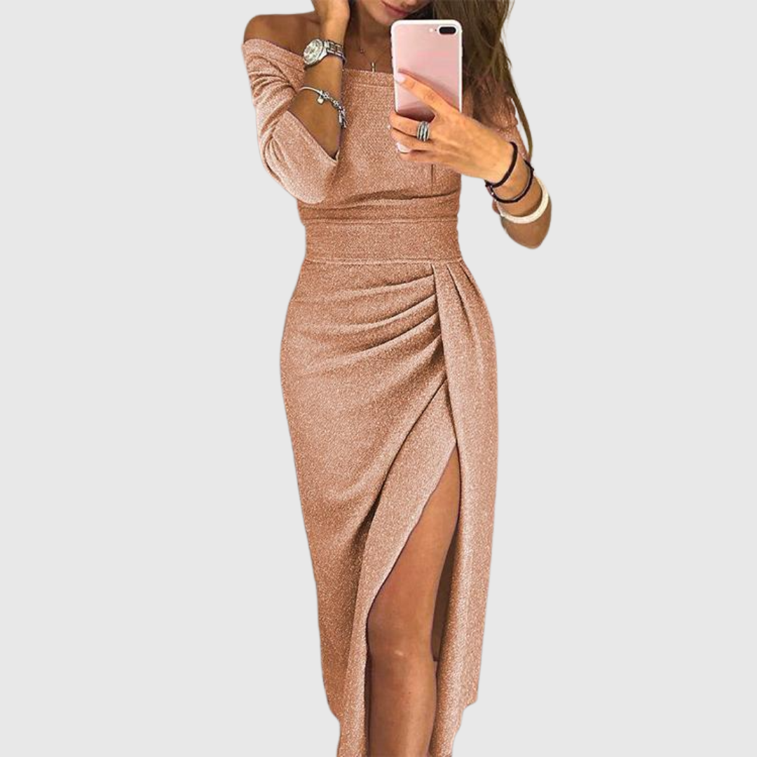 Marcele Draped Off-Shoulder Gown