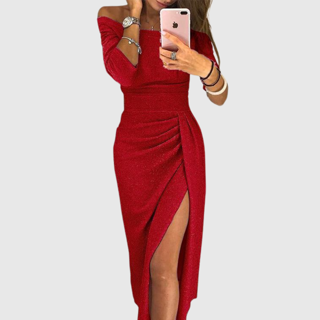 Marcele Draped Off-Shoulder Gown