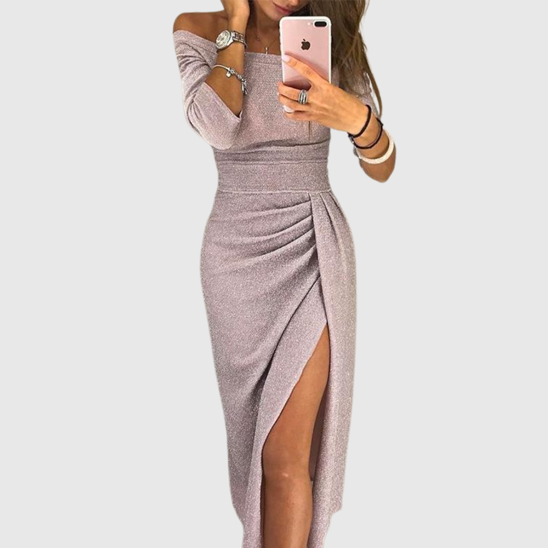 Marcele Draped Off-Shoulder Gown